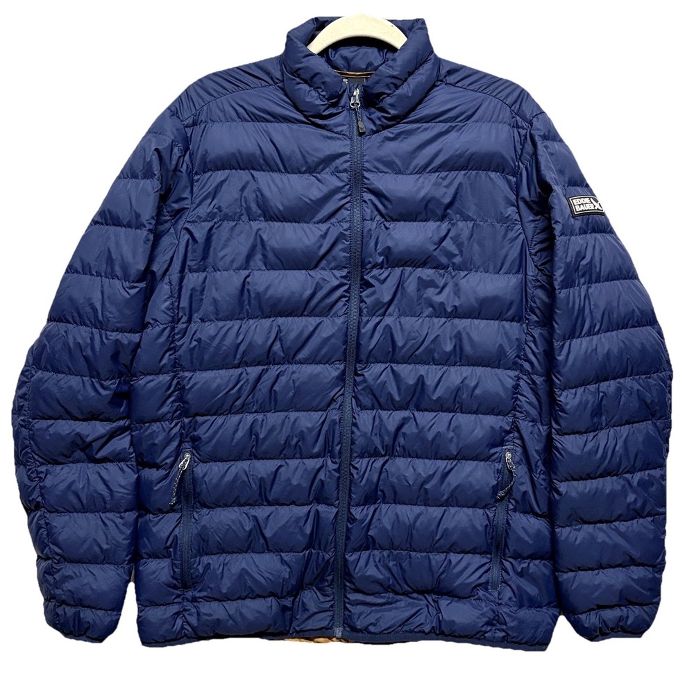 Eddie Bauer 650 Down Puffer Jacket Mens Medium Navy Blue Insulated Packable Coat